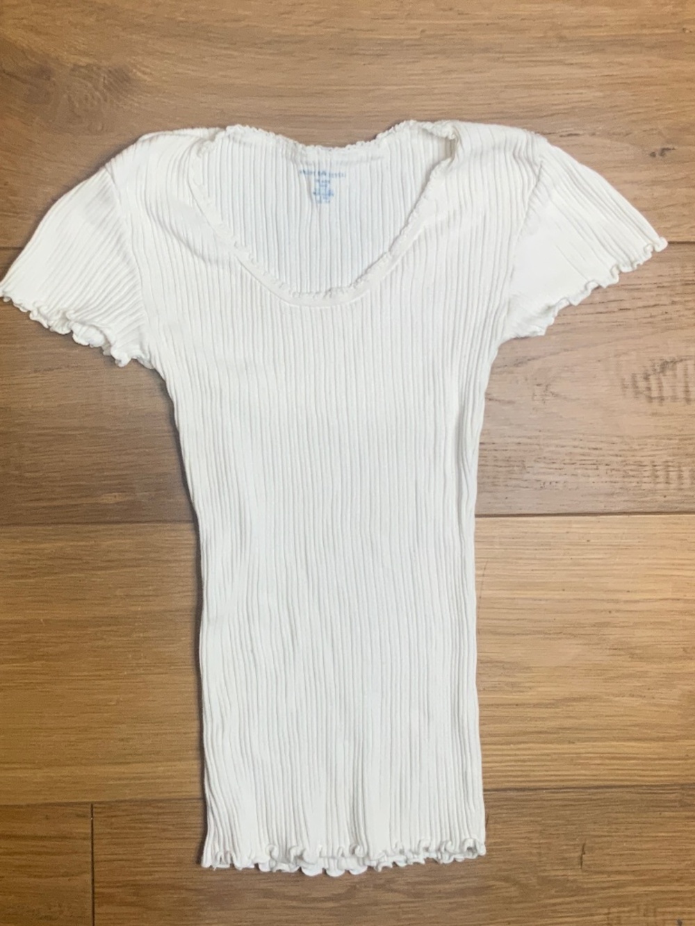Brandy Melville White Ribbed Short-Sleeved Top